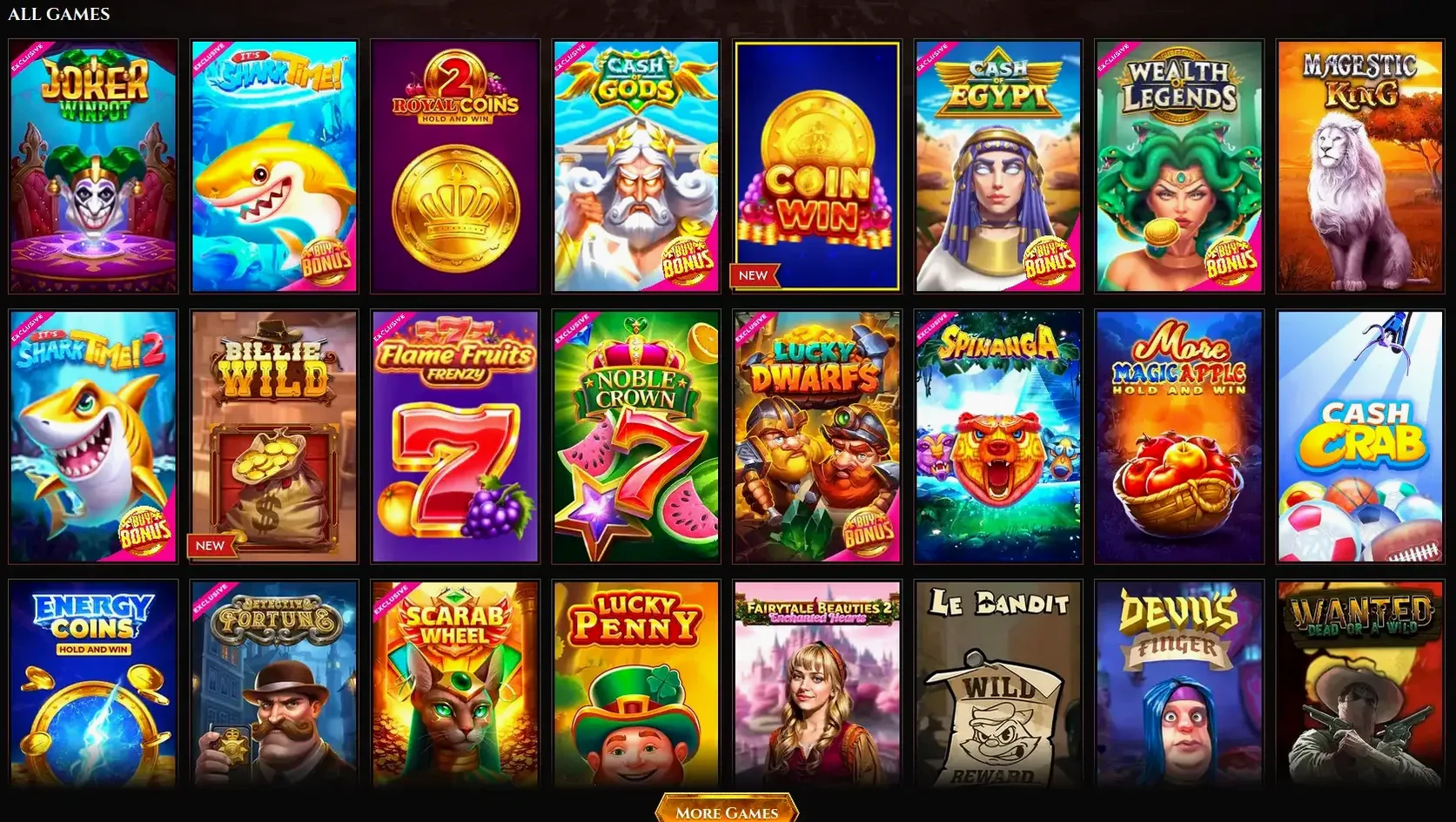 Roby Casino Spielauswahl